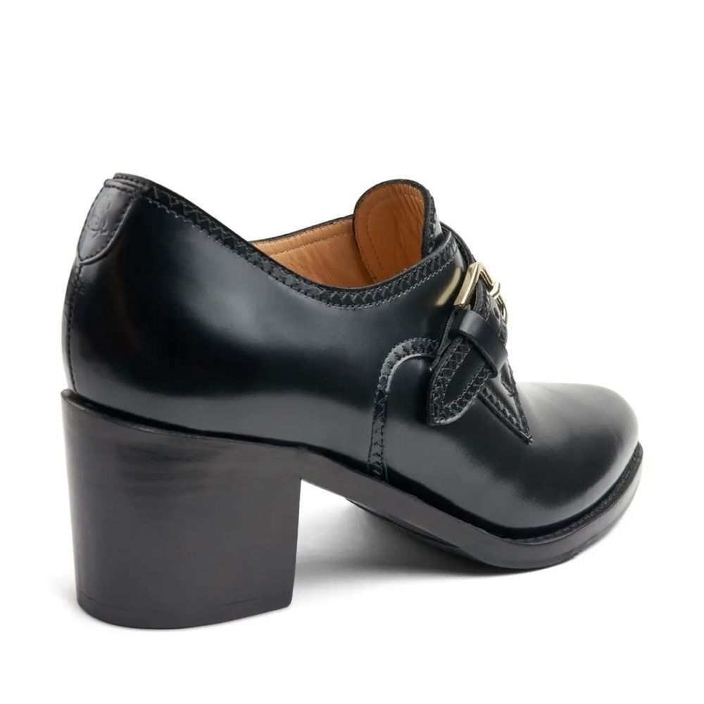 Black Leather Buckle Heeled Loafers - Women's - Picture 5 of 16